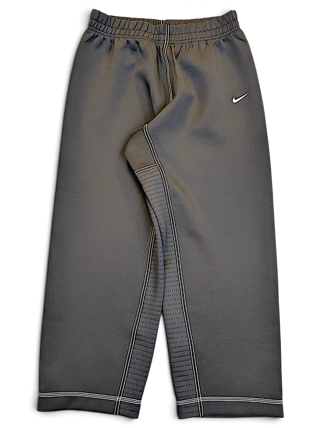 JAKE & IPI pre-owned black Nike Dri-FIT performance track pants with white contrast stitching and Swoosh logo