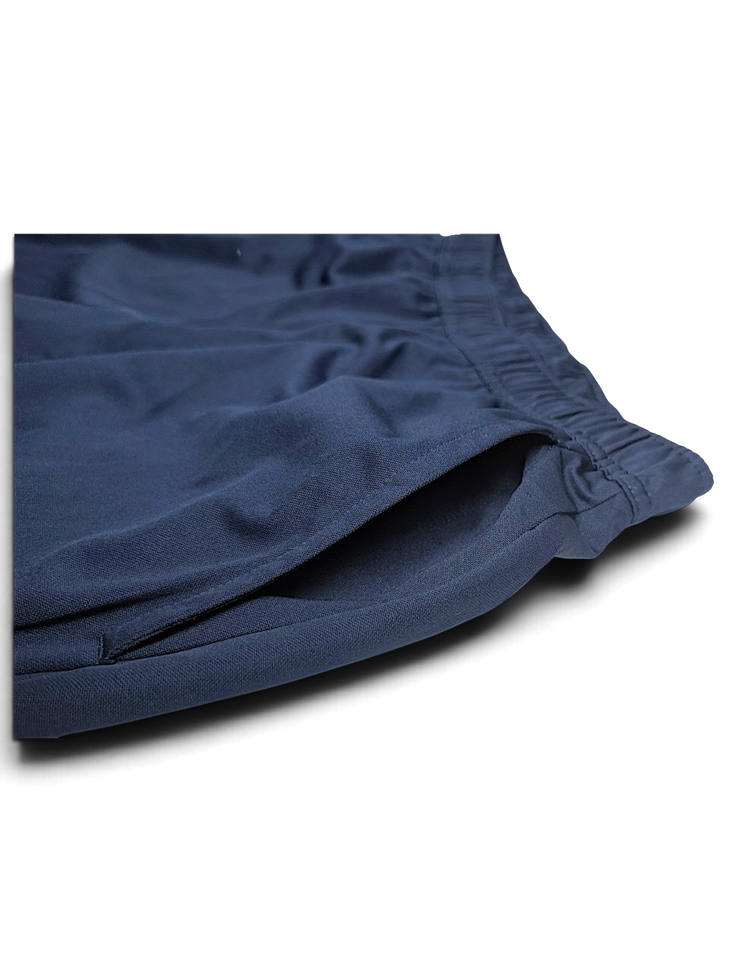 JAKE & IPI pre-owned Nike Dri-FIT navy blue track pants featuring a comfortable elastic waistband and side pocket.