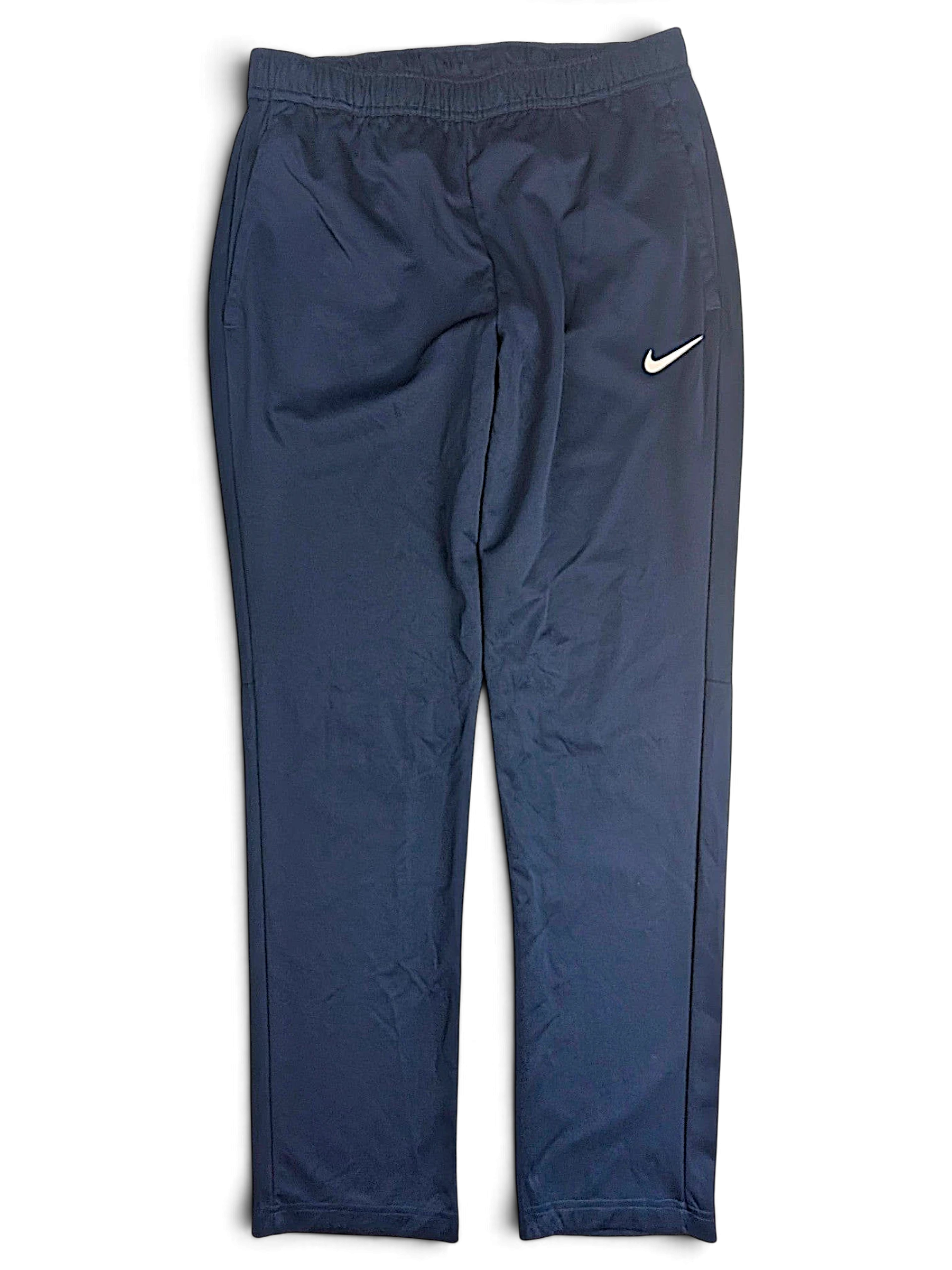 JAKE & IPI pre-owned navy blue Nike Dri-FIT track pants with a straight leg and white swoosh logo