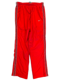 JAKE & IPI pre-owned red Nike track pants with black and white side stripes and white Swoosh logo