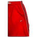 JAKE & IPI Nike red track pants with black and white side stripes and white Swoosh logo detail