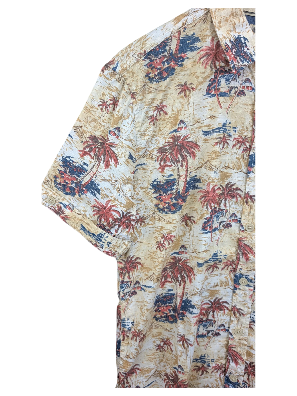 JAKE & IPI North Coast Hawaiian shirt in beige with a tropical palm tree and island landscape print