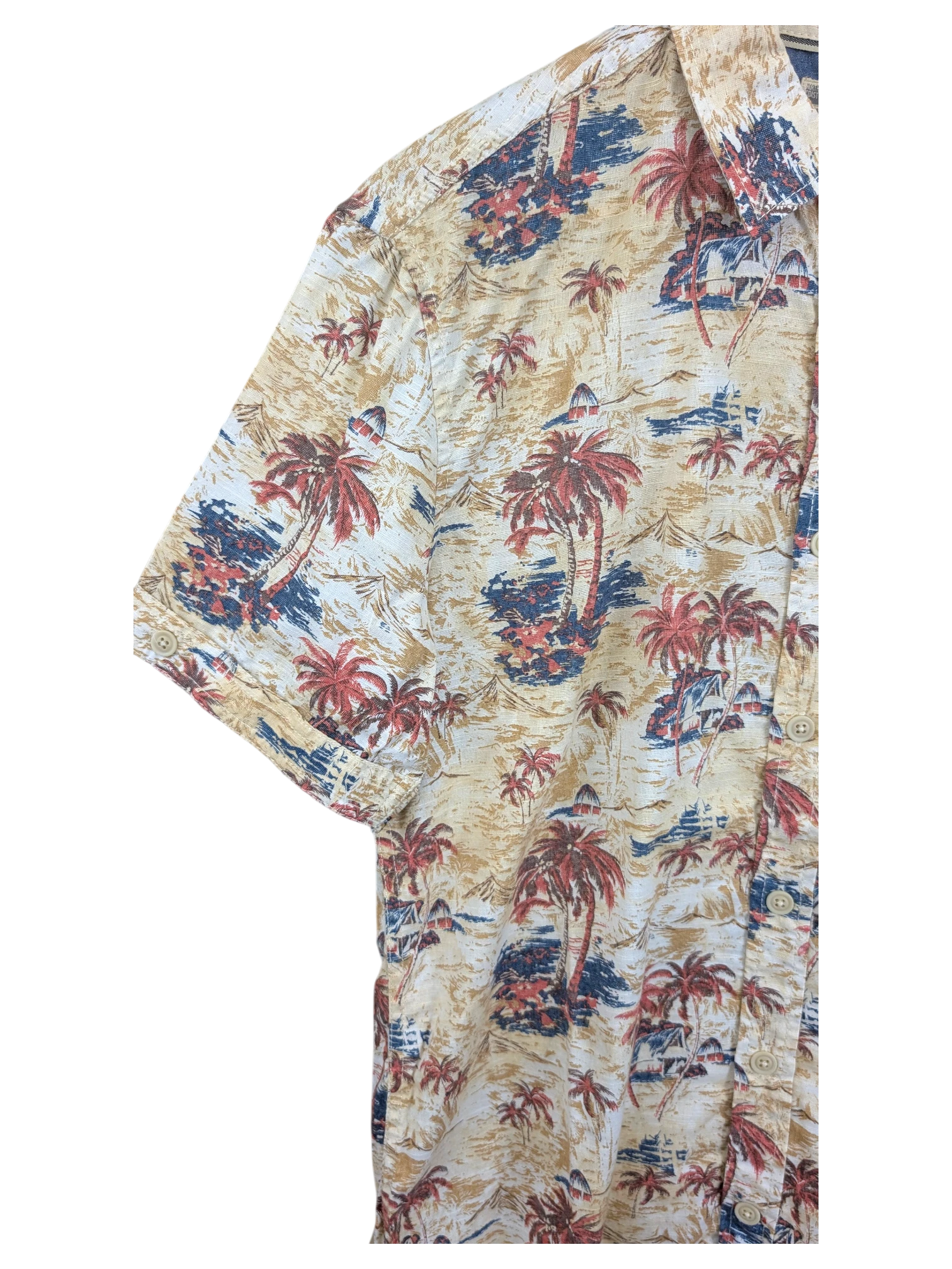 JAKE & IPI North Coast Hawaiian shirt in beige with a tropical palm tree and island landscape print