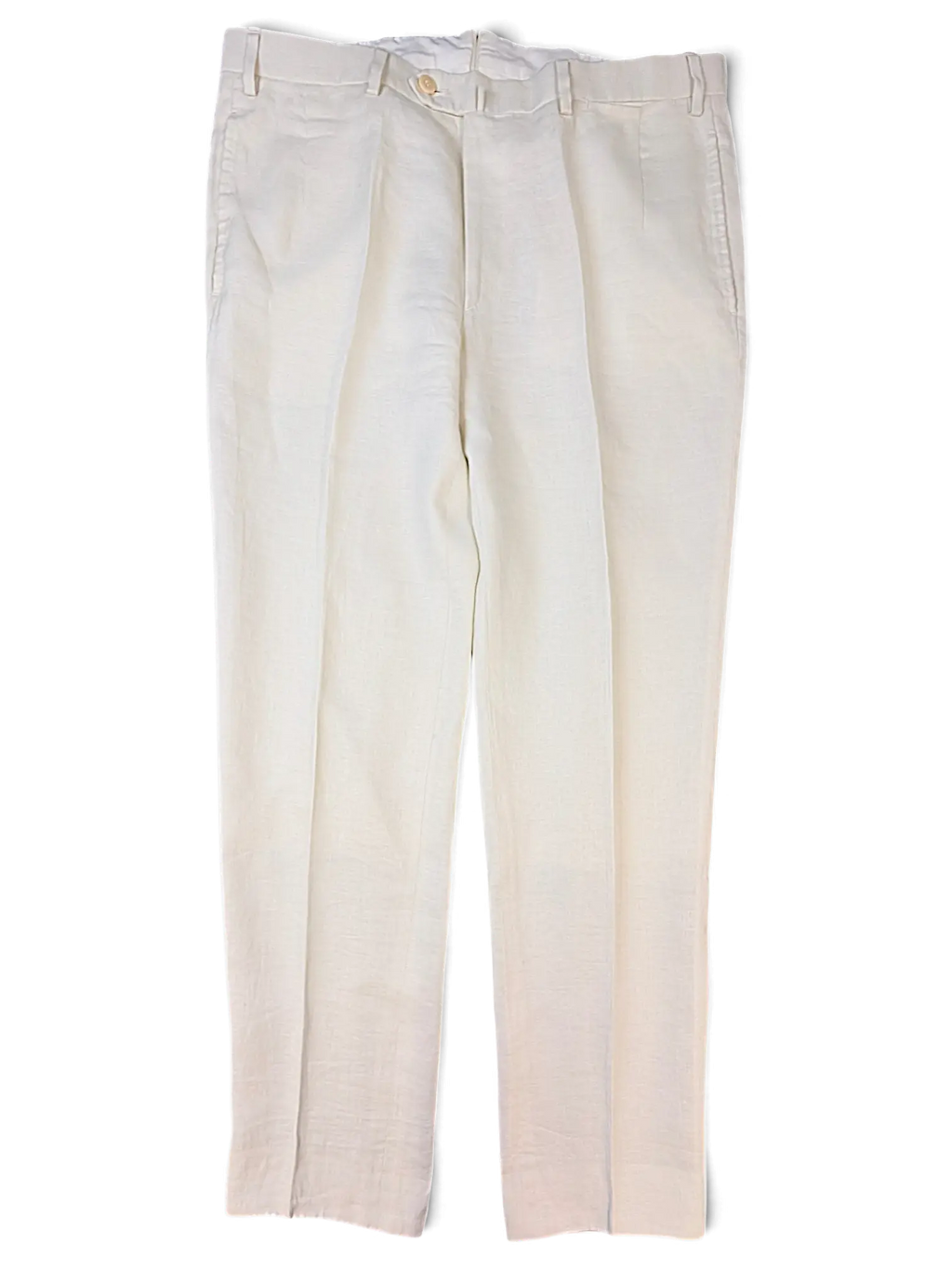 JAKE & IPI IBE Brioni off-white linen suit trousers with a tailored pleated front and button closure