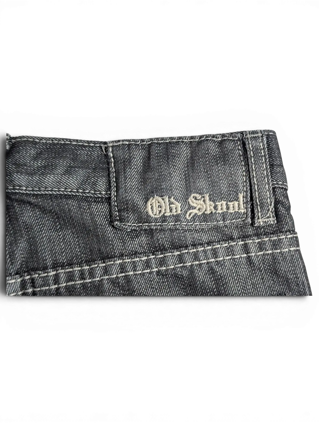 JAKE & IPI Old Skool dark grey denim jeans featuring embroidered logo detail on the waistband