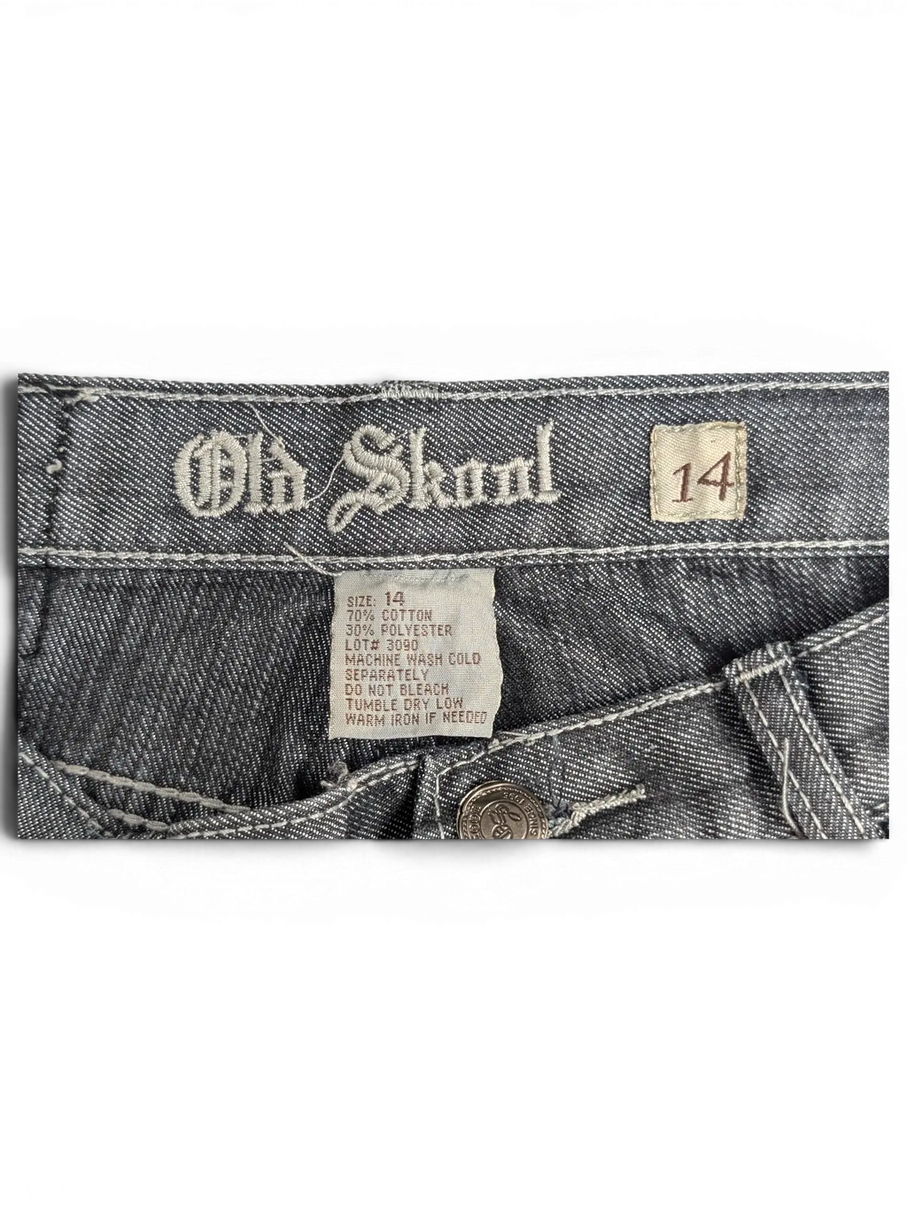 JAKE & IPI Old Skool grey denim jeans size 14 with cotton blend care label and contrast stitching