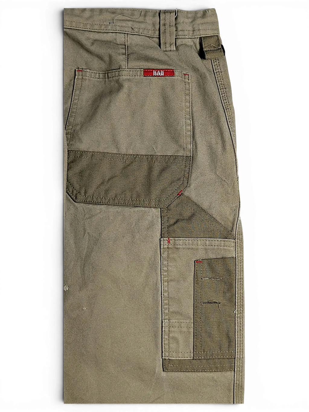 JAKE & IPI Bad Get It On workwear pants in olive green with reinforced double knee panels and utility pockets