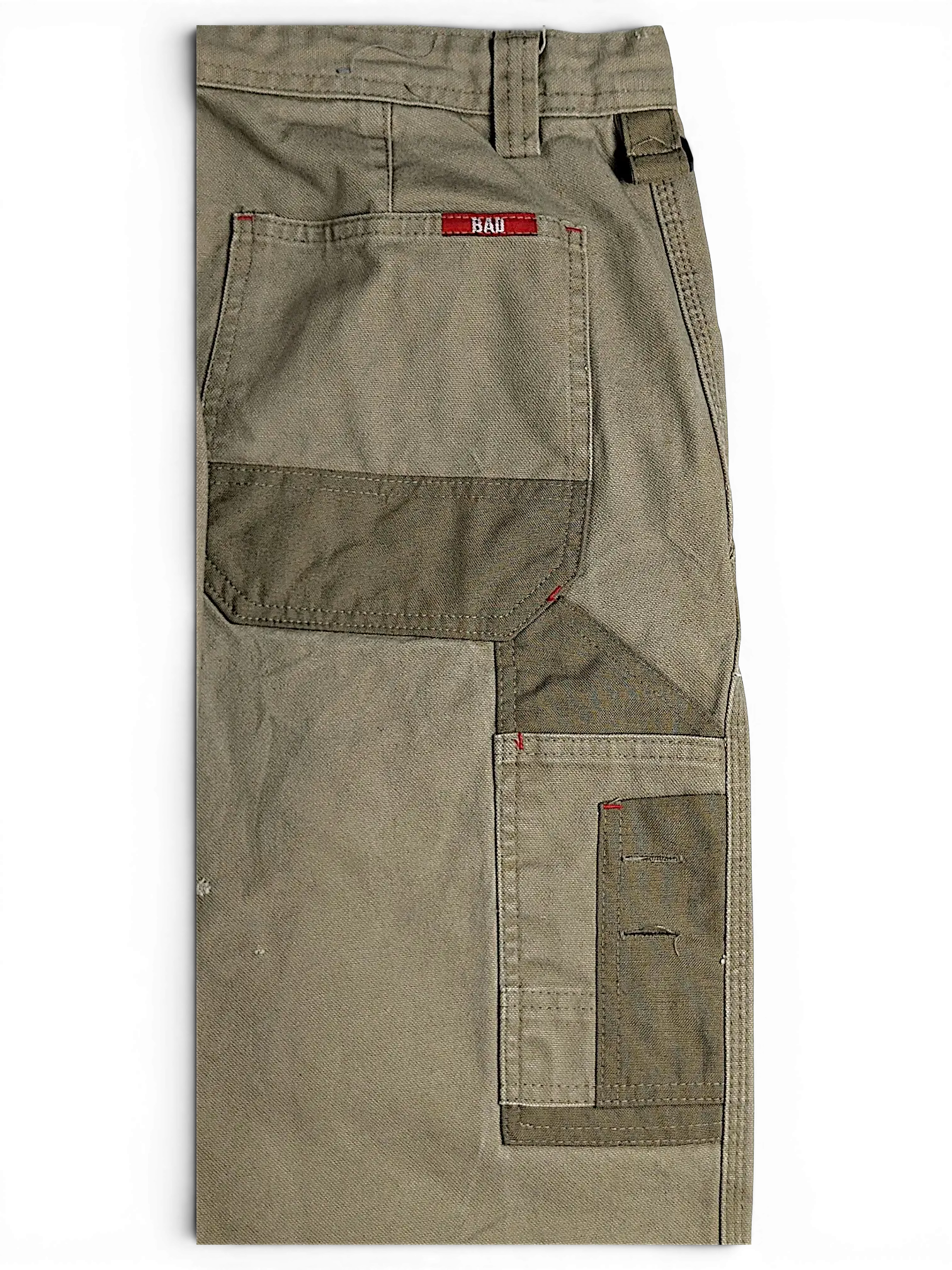 JAKE & IPI Bad Get It On workwear pants in olive green with reinforced double knee panels and utility pockets