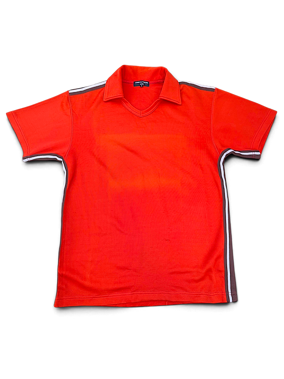 Orange-red Comme des Garçons Homme AD2004 polo shirt from Ibe's archive, front view