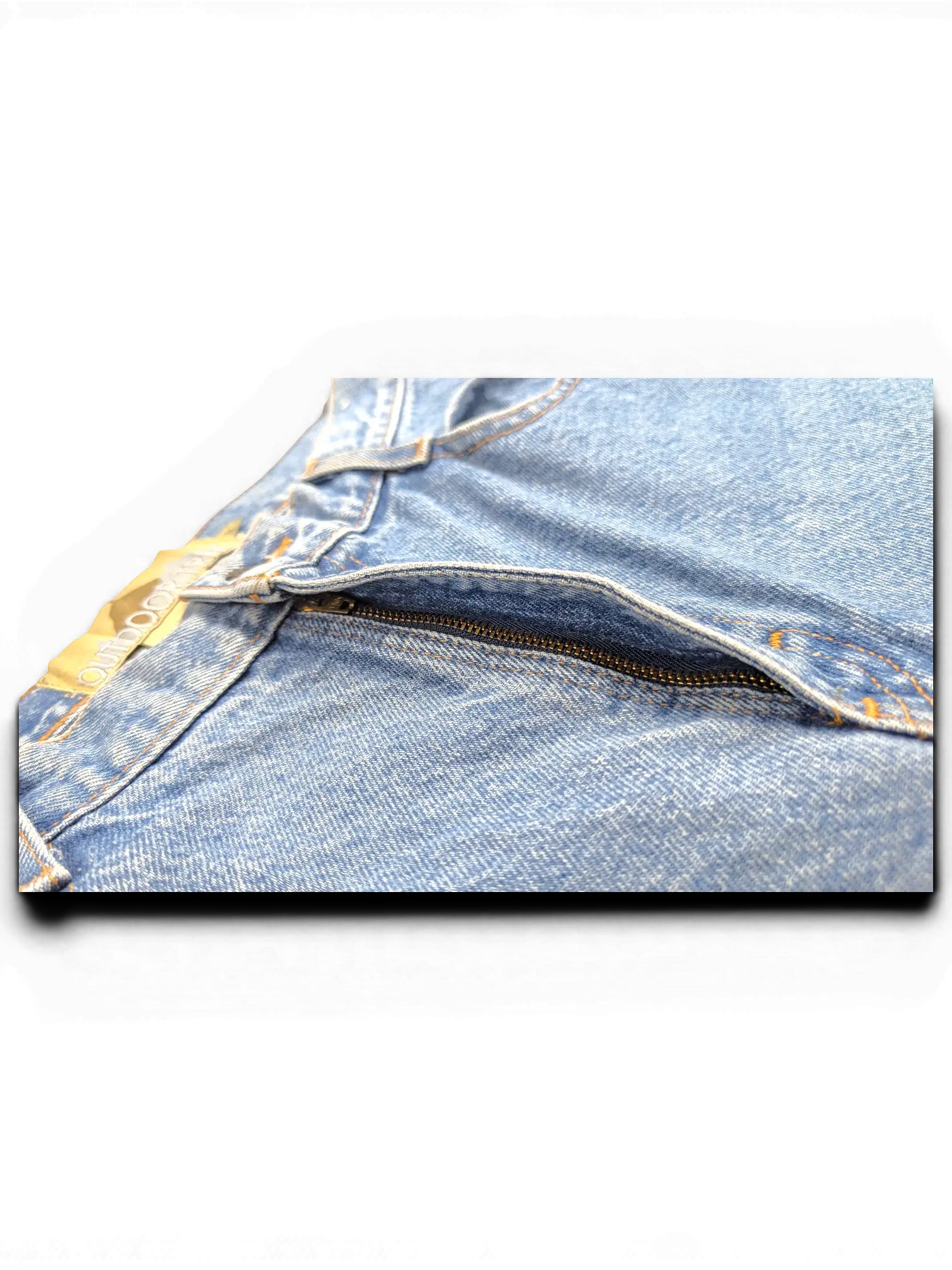 JAKE & IPI Outdoor Trek blue denim jeans featuring a zipper fly and branded waistband label
