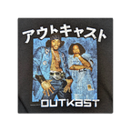 JAKE & IPI musta huppari, vintage-tyylinen Outkast-painatus japaninkielisellä tekstillä ja kengurutasku