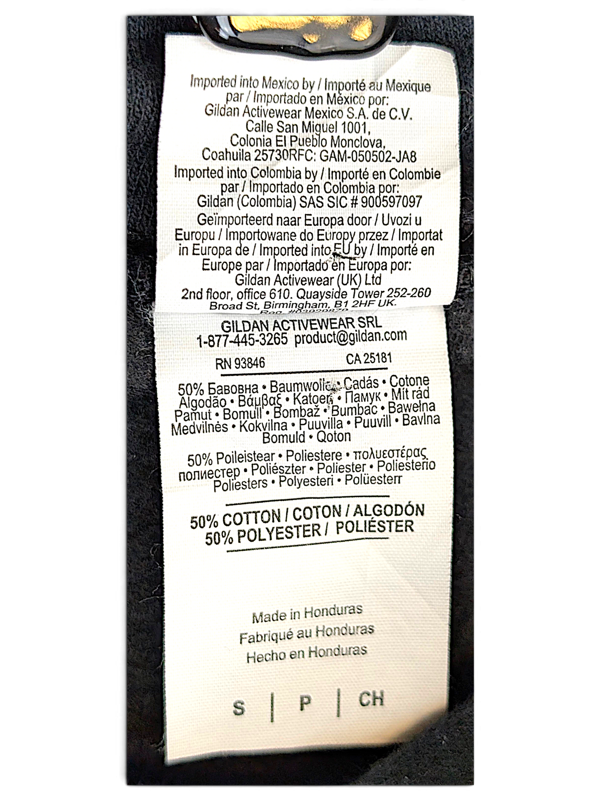 JAKE & IPI Outkast black hoodie interior care label showing 50 percent cotton and 50 percent polyester fabric blend