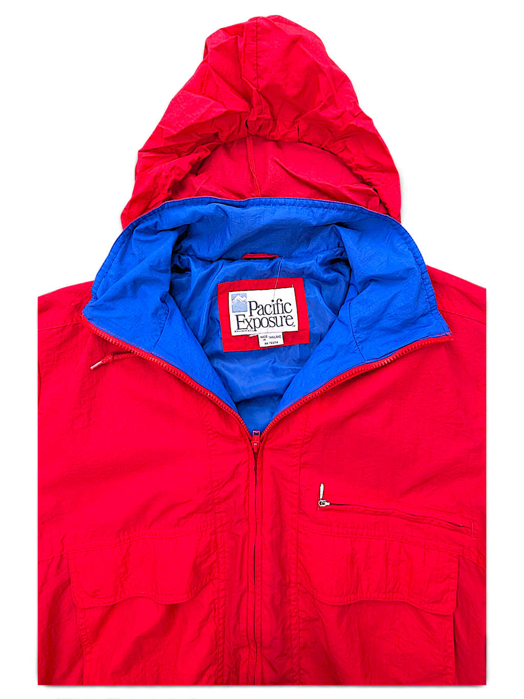 Pacific Exposure Red Hooded Windbreaker; detail view showing fabric, construction, label or condition (image 4 of 5).