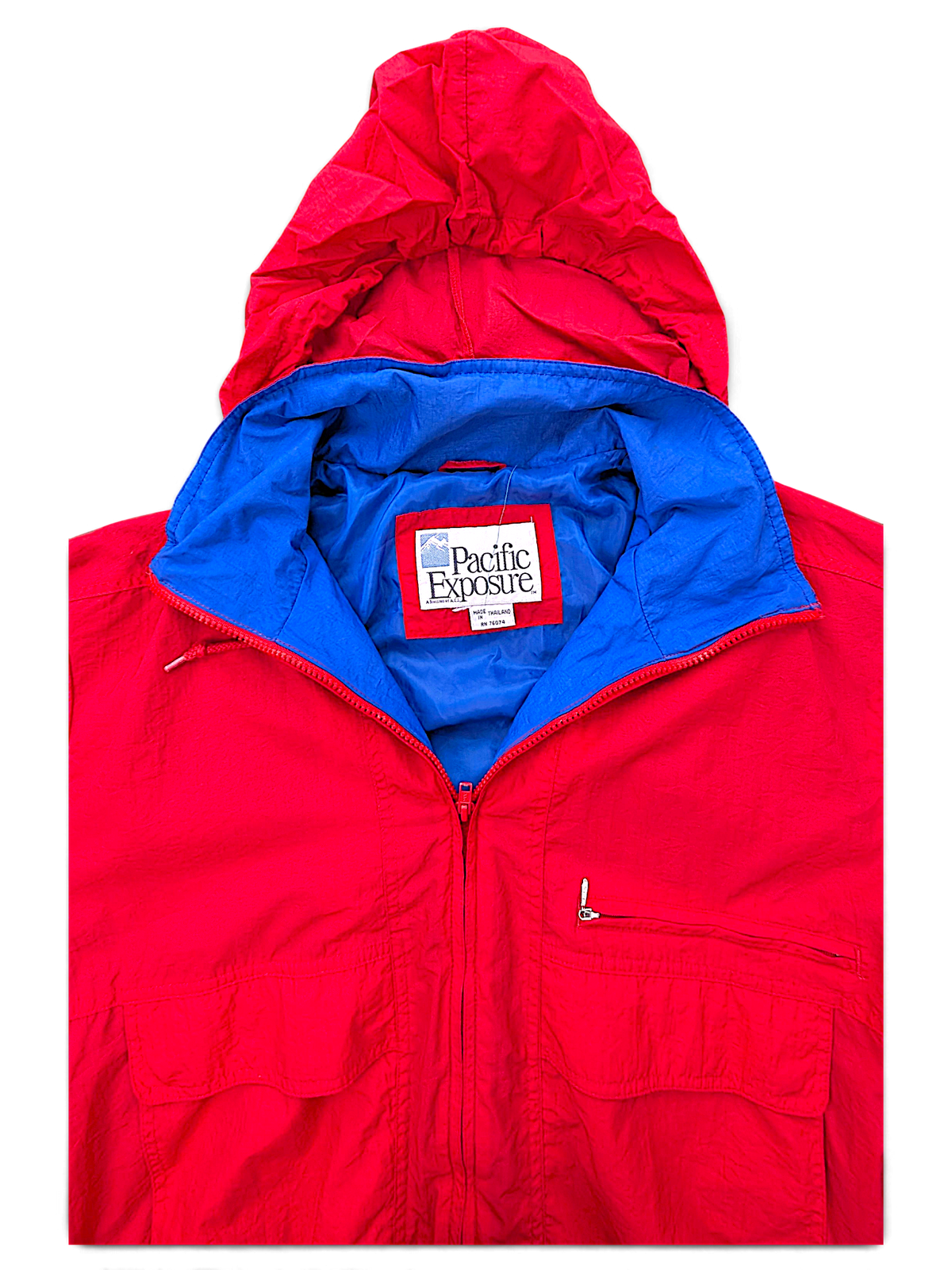 Pacific Exposure Red Hooded Windbreaker; detail view showing fabric, construction, label or condition (image 4 of 5).
