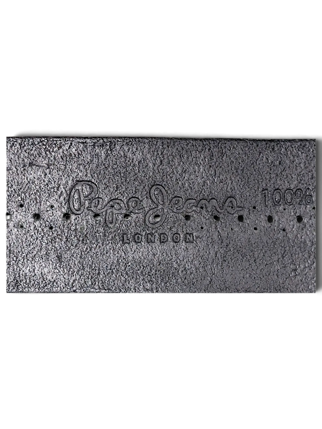 JAKE & IPI Pepe Jeans black leather belt featuring embossed logo and 100% leather stamp detail