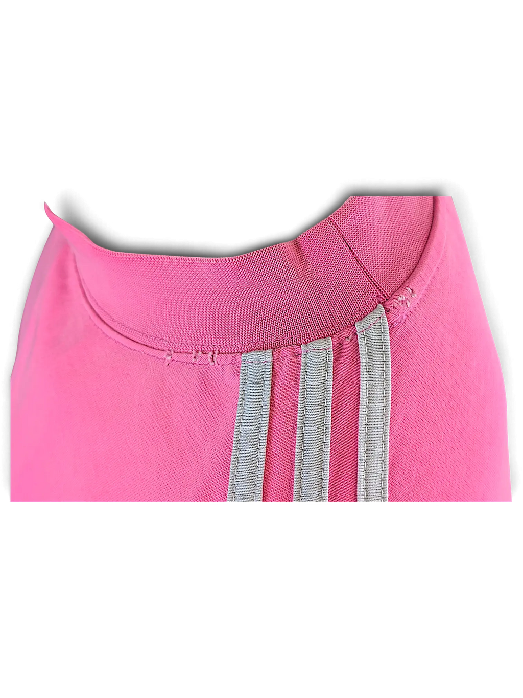 JAKE & IPI pink Balenciaga x Adidas cotton T-shirt featuring signature grey three-stripe detailing on the collar