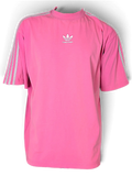 JAKE & IPI pink Balenciaga x Adidas oversized cotton T-shirt with white logo and signature three-stripe sleeves.