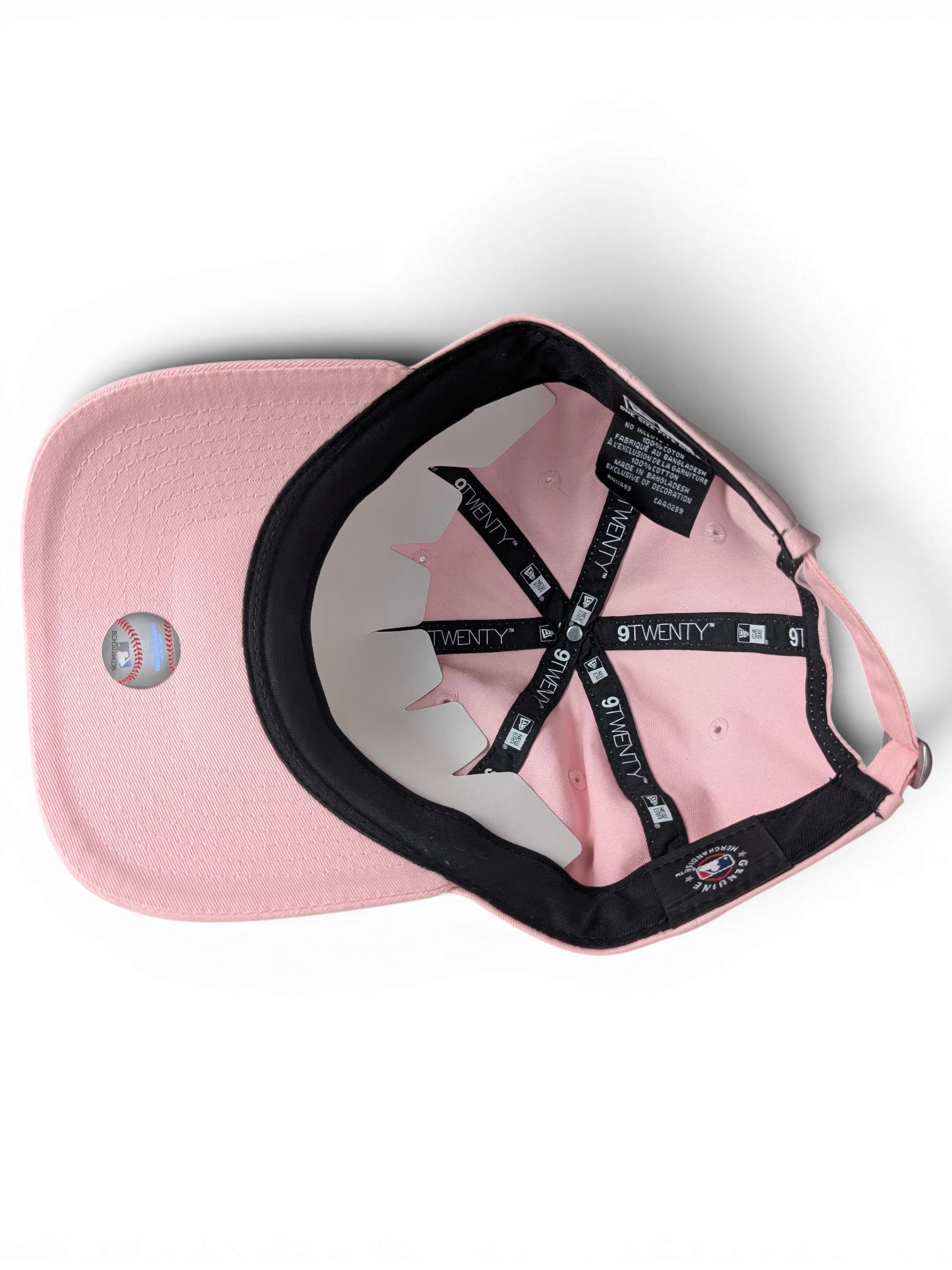 JAKE & IPI pink IBE NY Moma baseball cap, interior view showing 9TWENTY branding and cotton construction.