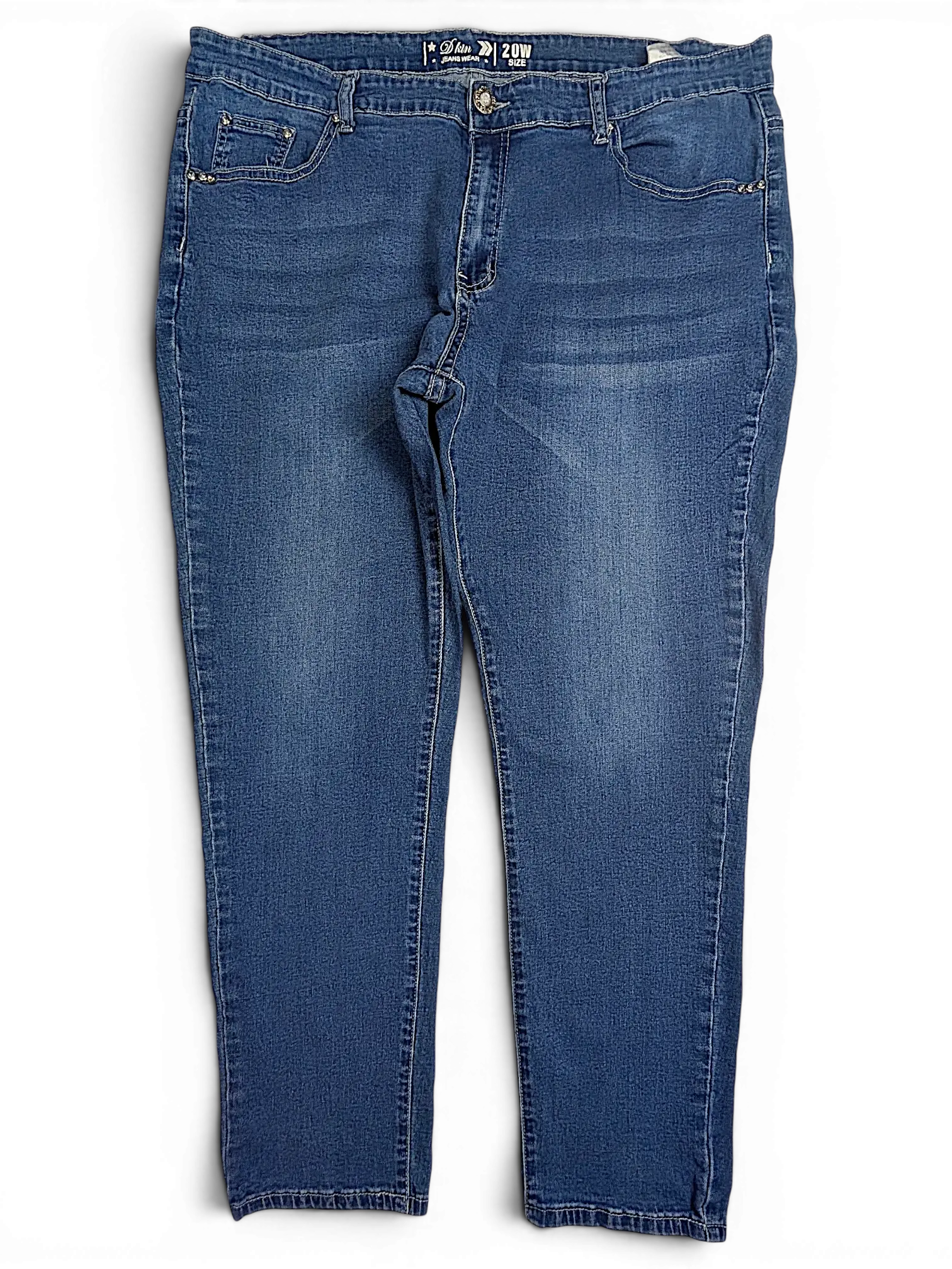 JAKE & IPI D Kin Jeans Wear plus size blue denim jeans with subtle fading and decorative pocket studs