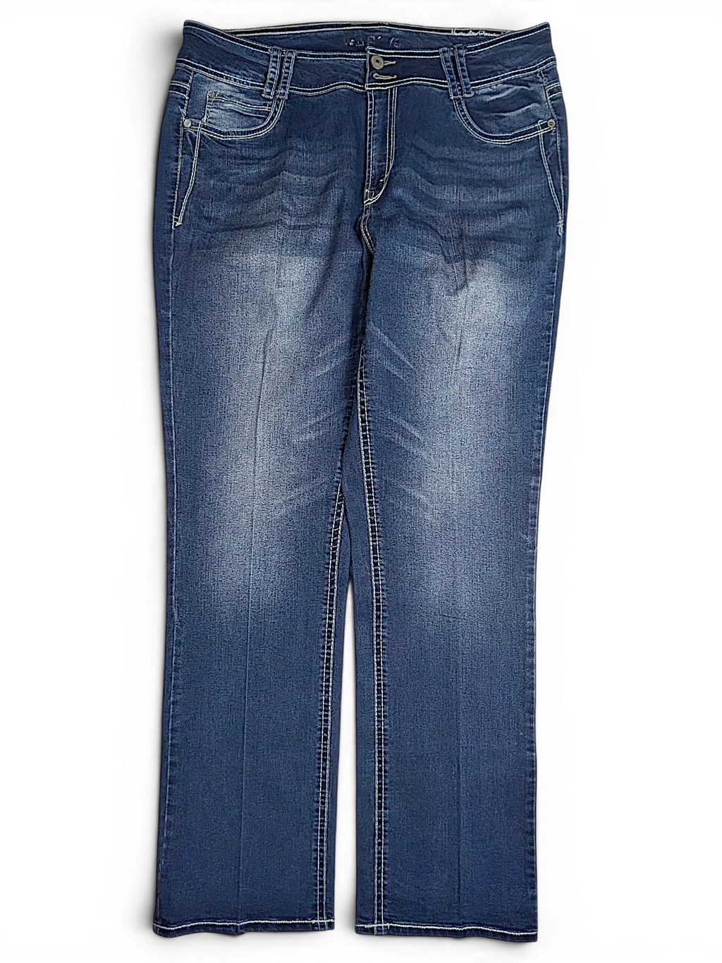 JAKE & IPI Wallflower Plus Long 20 dark blue denim jeans with whiskering and contrast stitching