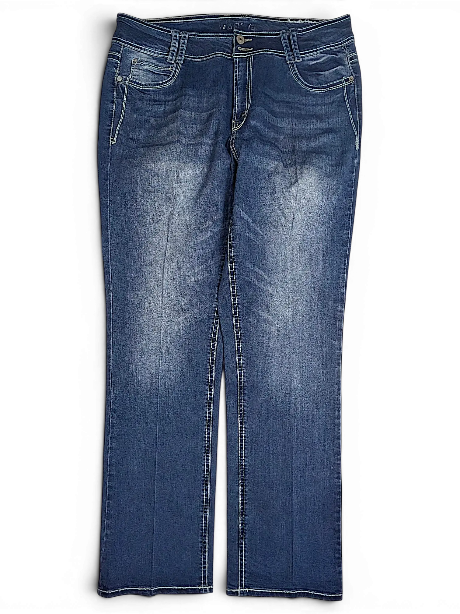 JAKE & IPI Wallflower Plus Long 20 dark blue denim jeans with whiskering and contrast stitching