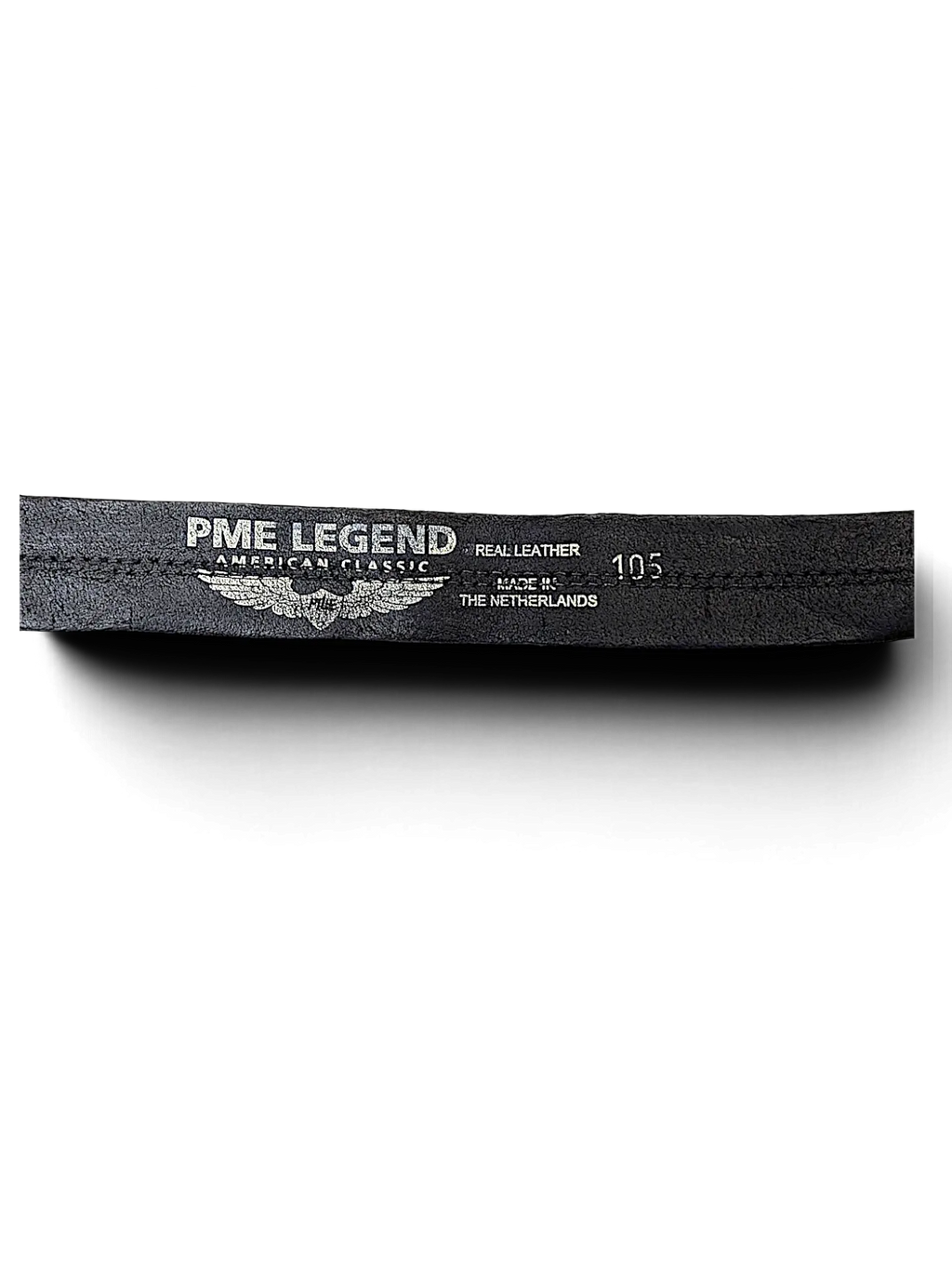 JAKE & IPI PME Legend black leather belt interior branding detail showing size 105 and real leather stamp