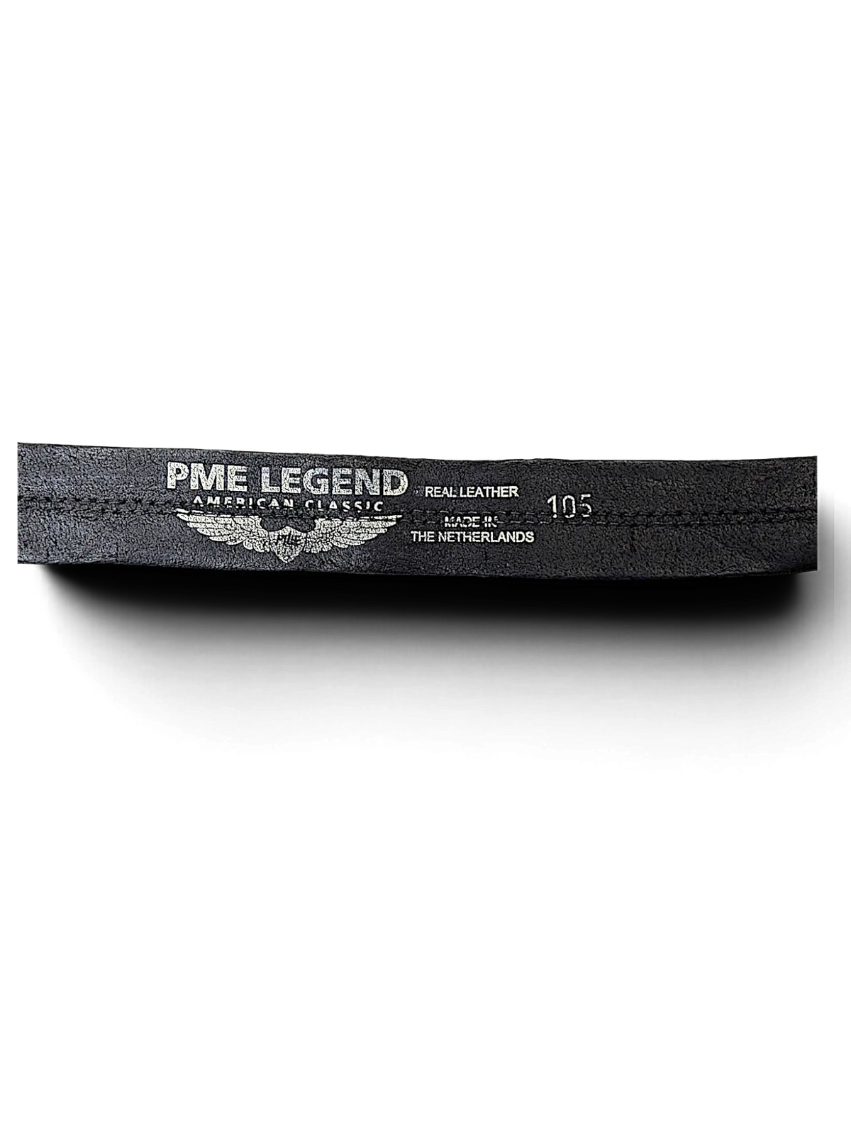 JAKE & IPI PME Legend black leather belt interior branding detail showing size 105 and real leather stamp