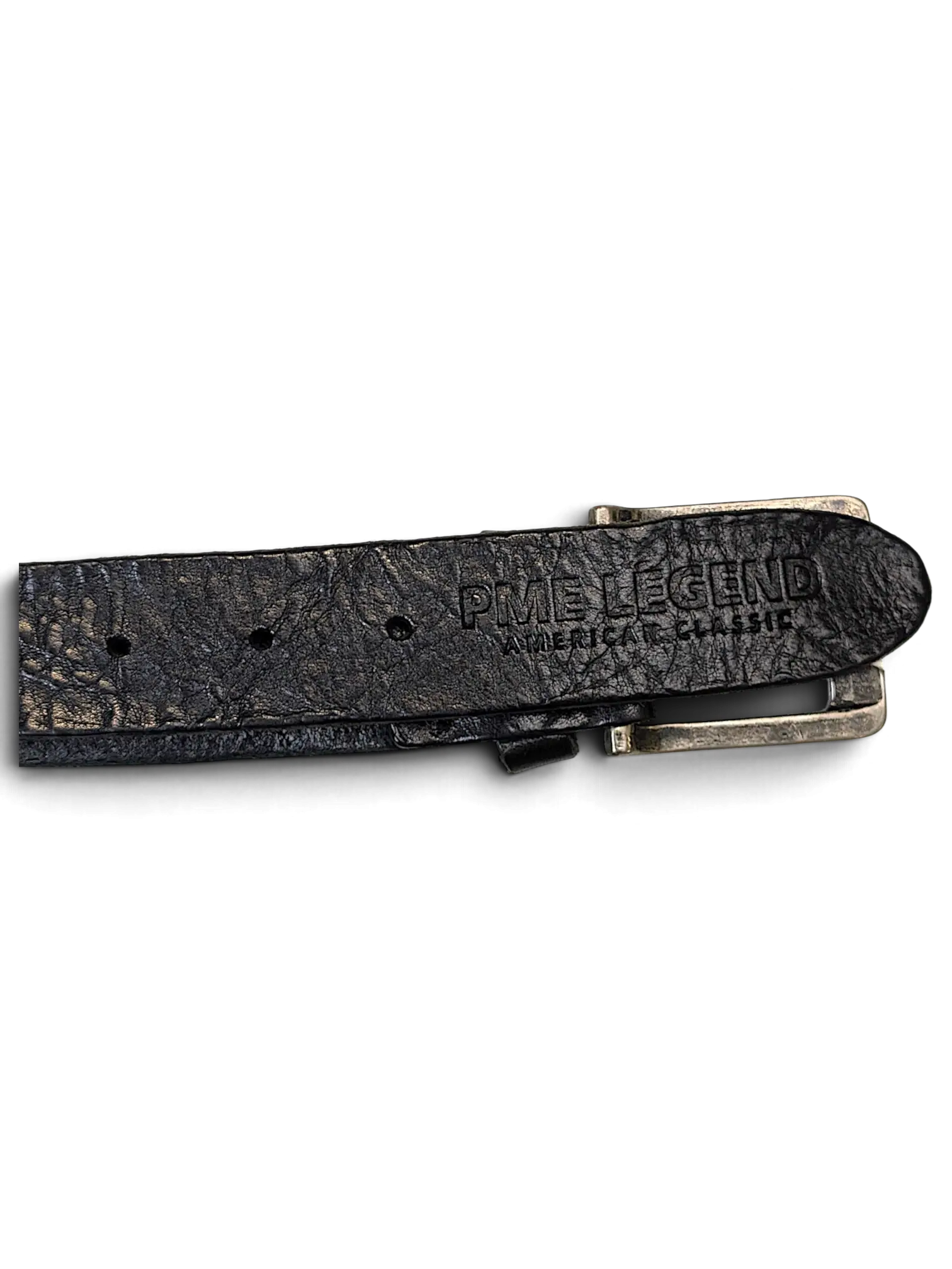 JAKE & IPI PME Legend black leather belt with a distressed finish and embossed logo detail on the strap
