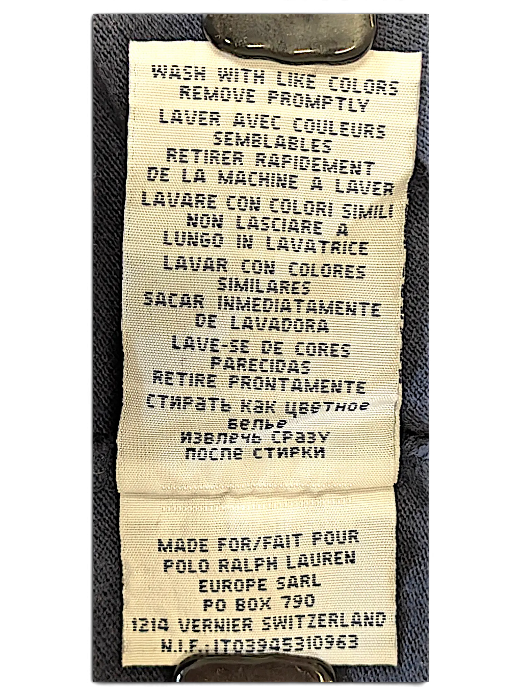 JAKE & IPI care label for IBE Polo Big Pony Polo Shirt with multi-language washing instructions