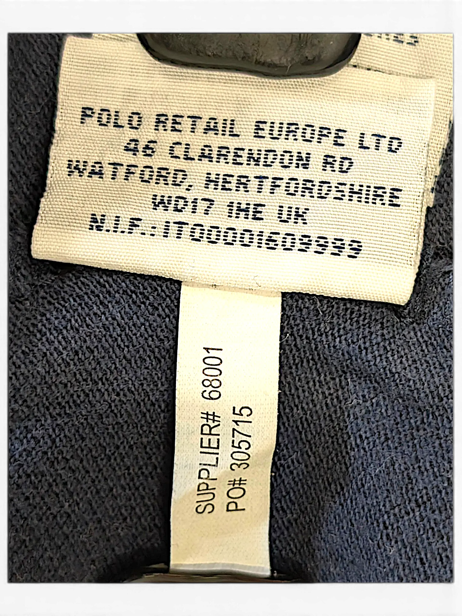 JAKE & IPI IBE Polo Big Pony shirt interior fabric care and supplier information label in navy blue