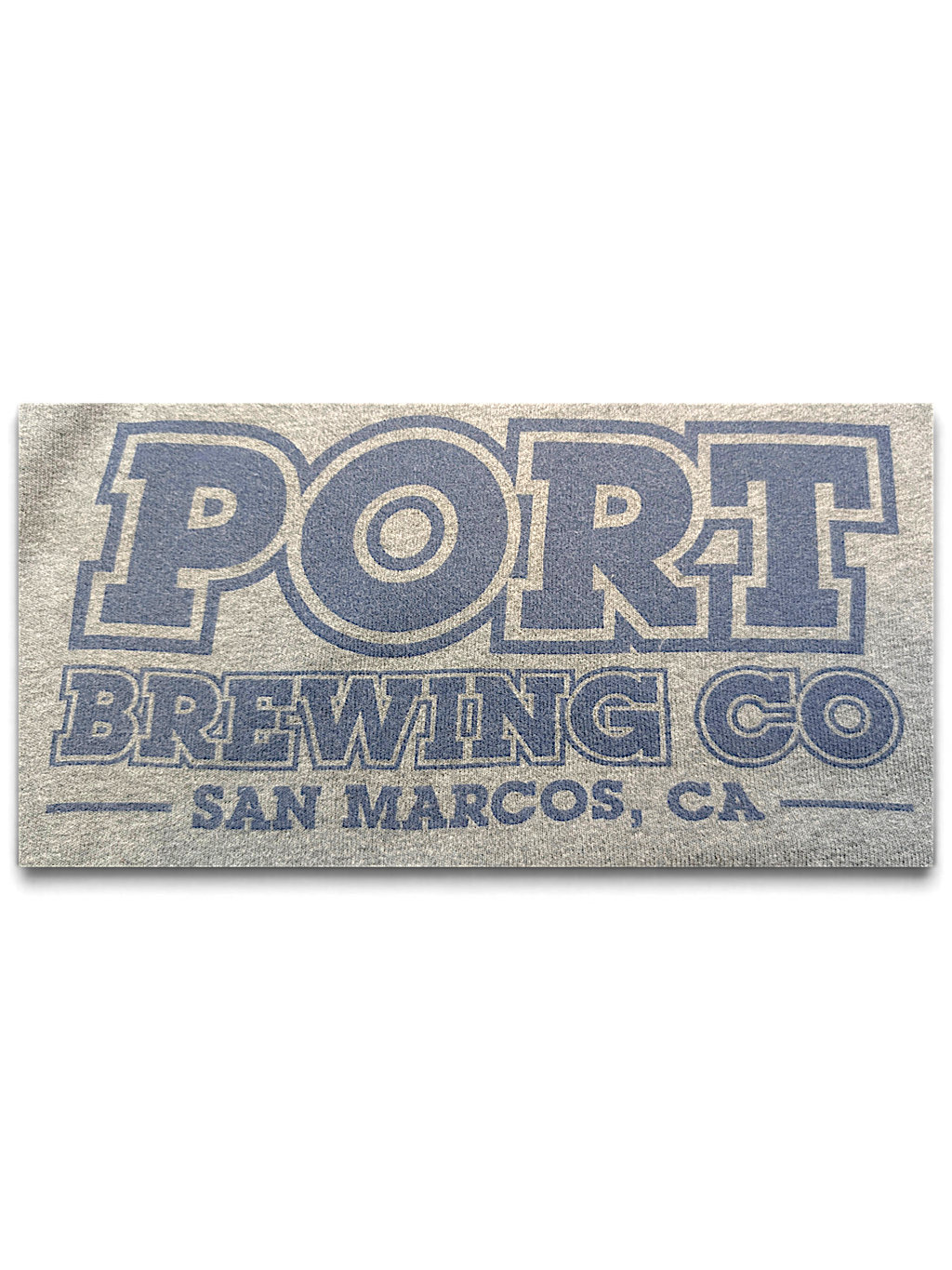 JAKE & IPI grey heathered cotton blend sweatshirt featuring a navy blue Port Brewing CO San Marcos CA college logo