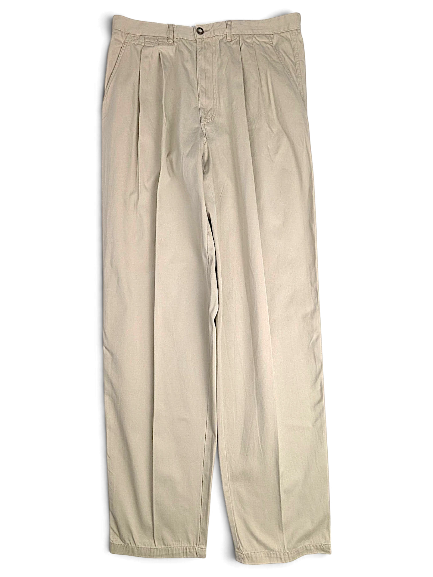 JAKE & IPI pre-owned Portobello’s beige straight-leg trousers with double front pleats and a button closure.