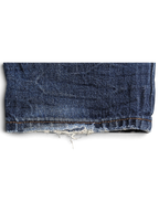 JAKE & IPI Prada blue cotton straight-leg jeans featuring a heavily frayed and distressed hem detail.