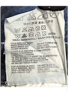 JAKE & IPI Prada blue jeans care and composition label with washing instructions in multiple languages
