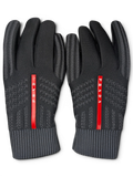 JAKE & IPI black Reusch for Prada knit gloves with red logo stripe and ribbed cuffs in a recycled cardboard box