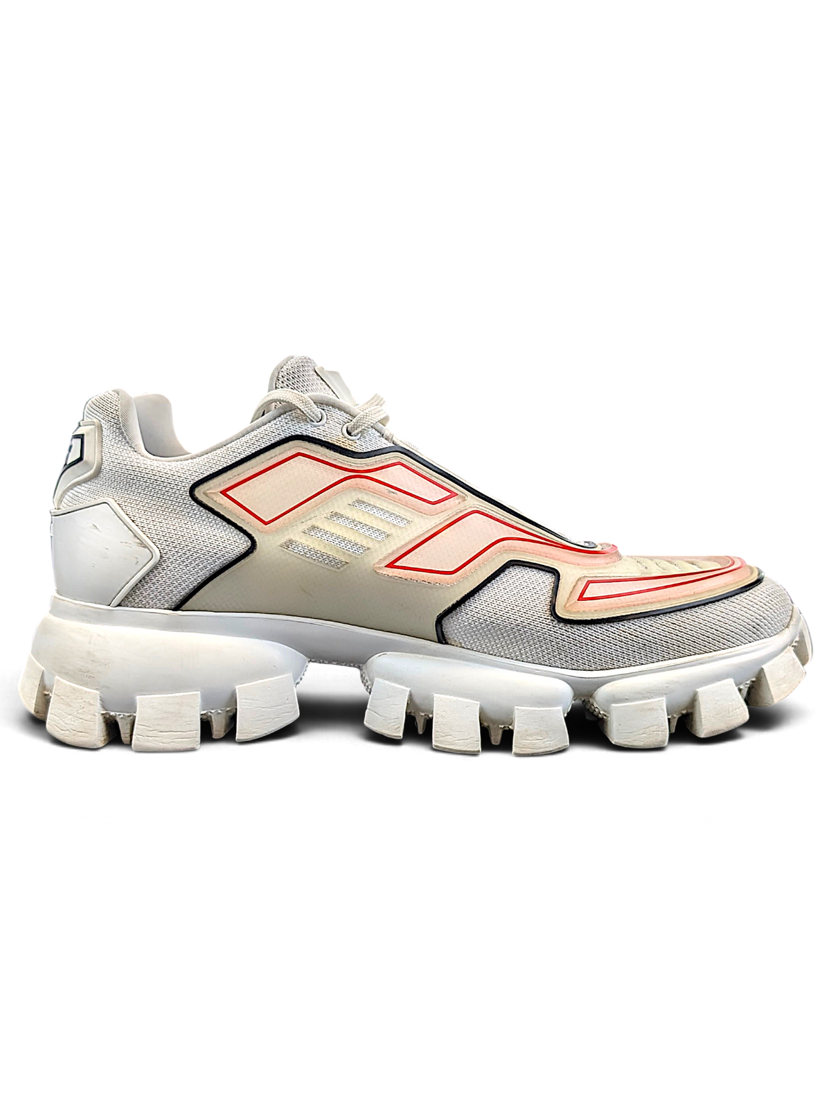Prada Cloudbust Thunder sneakers showing visible wear and discolouration