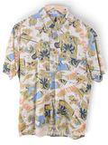 JAKE & IPI Primo SportsWear short-sleeve Hawaiian shirt in cream with blue and orange tropical print pattern