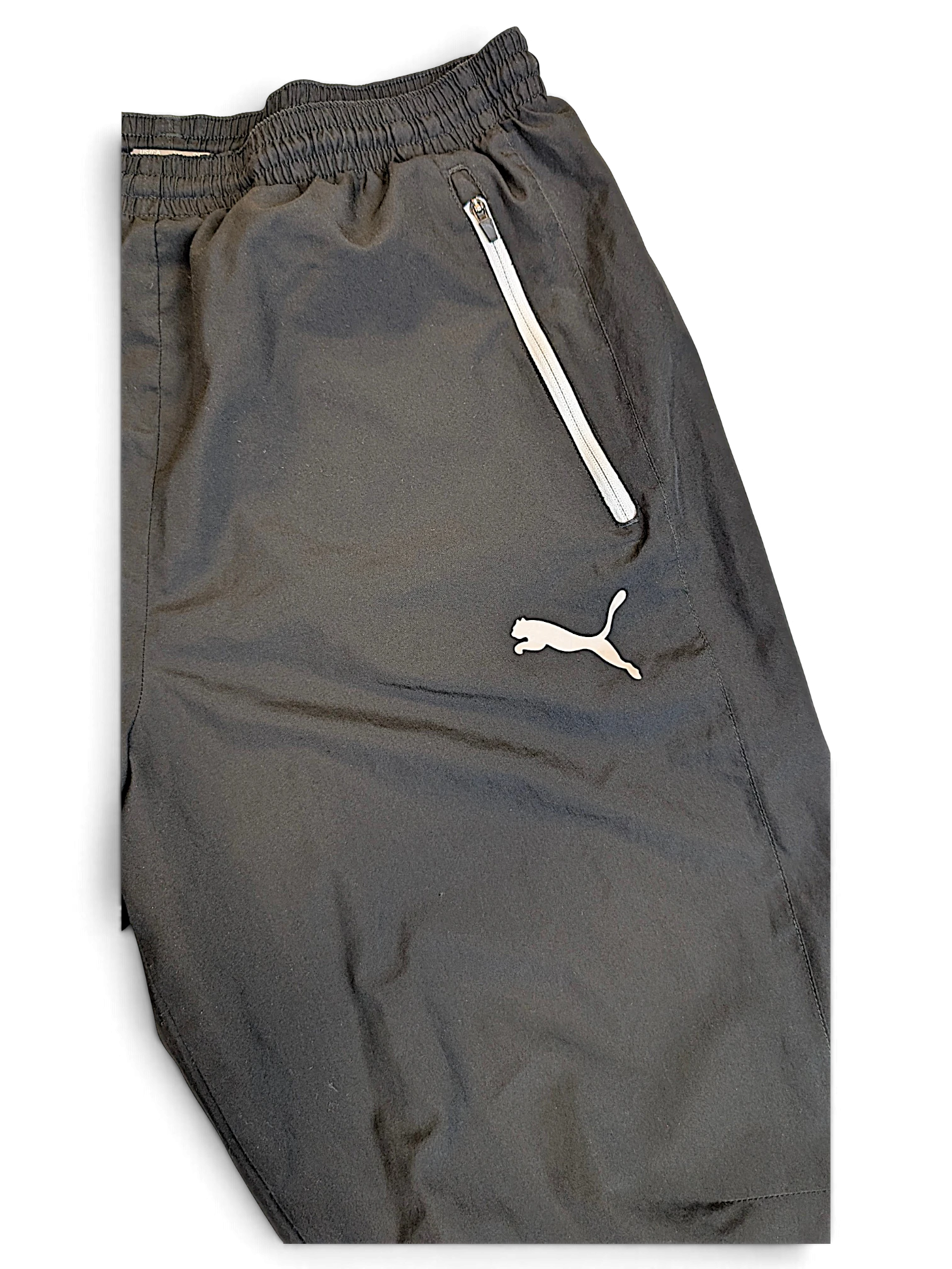 JAKE & IPI pre-owned black Puma track pants with white piping and embroidered logo detail