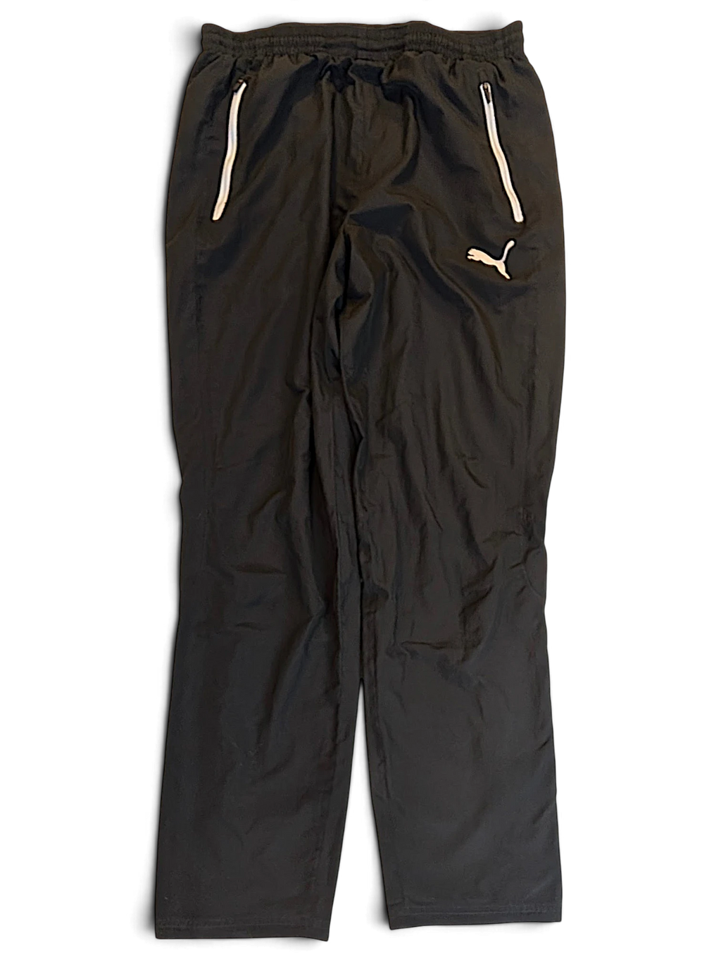 JAKE & IPI pre-owned Puma black track pants with white piping and embroidered logo detail