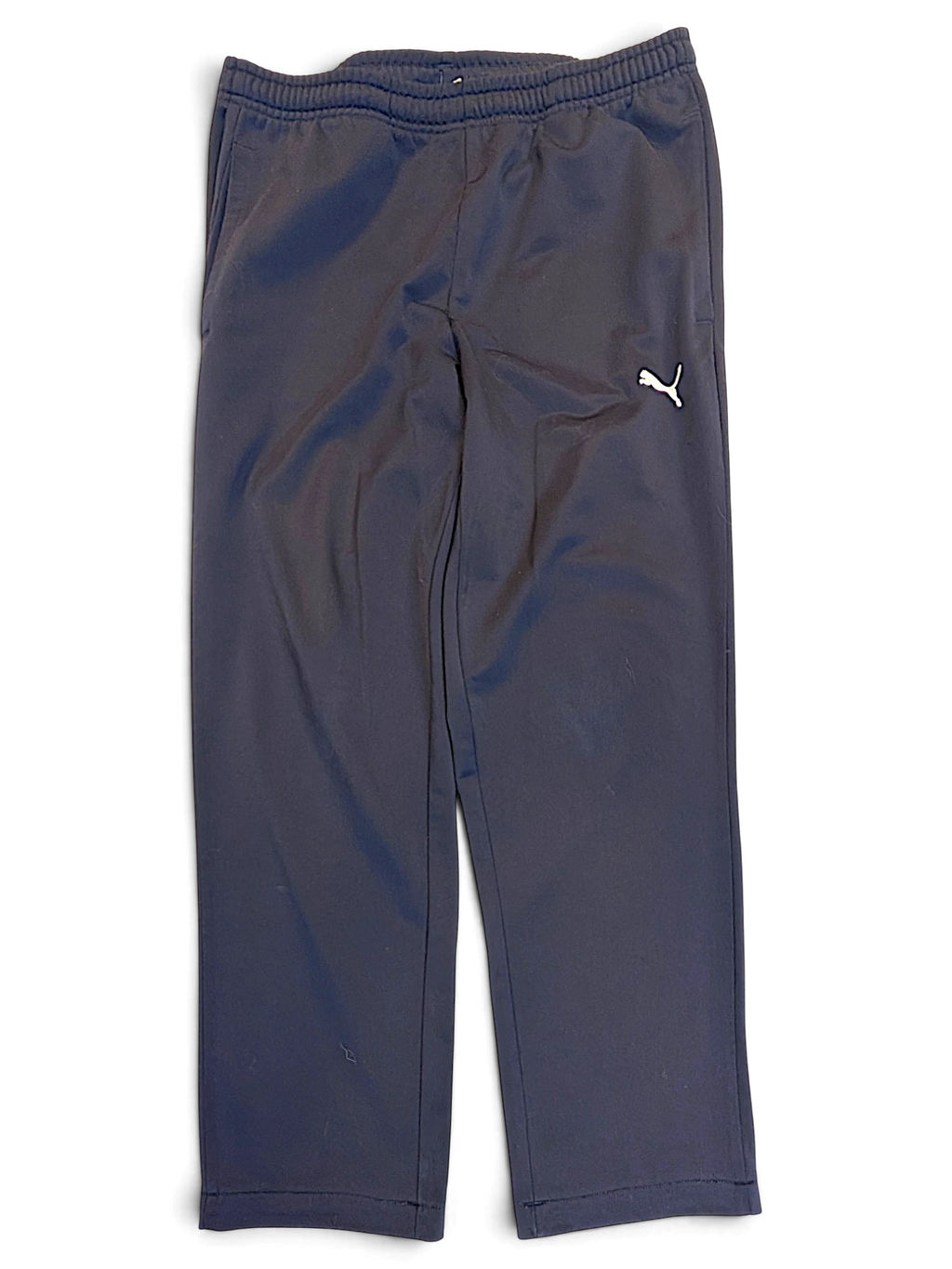 JAKE & IPI pre-owned navy Puma track pants with white logo embroidery and a straight-leg fit.