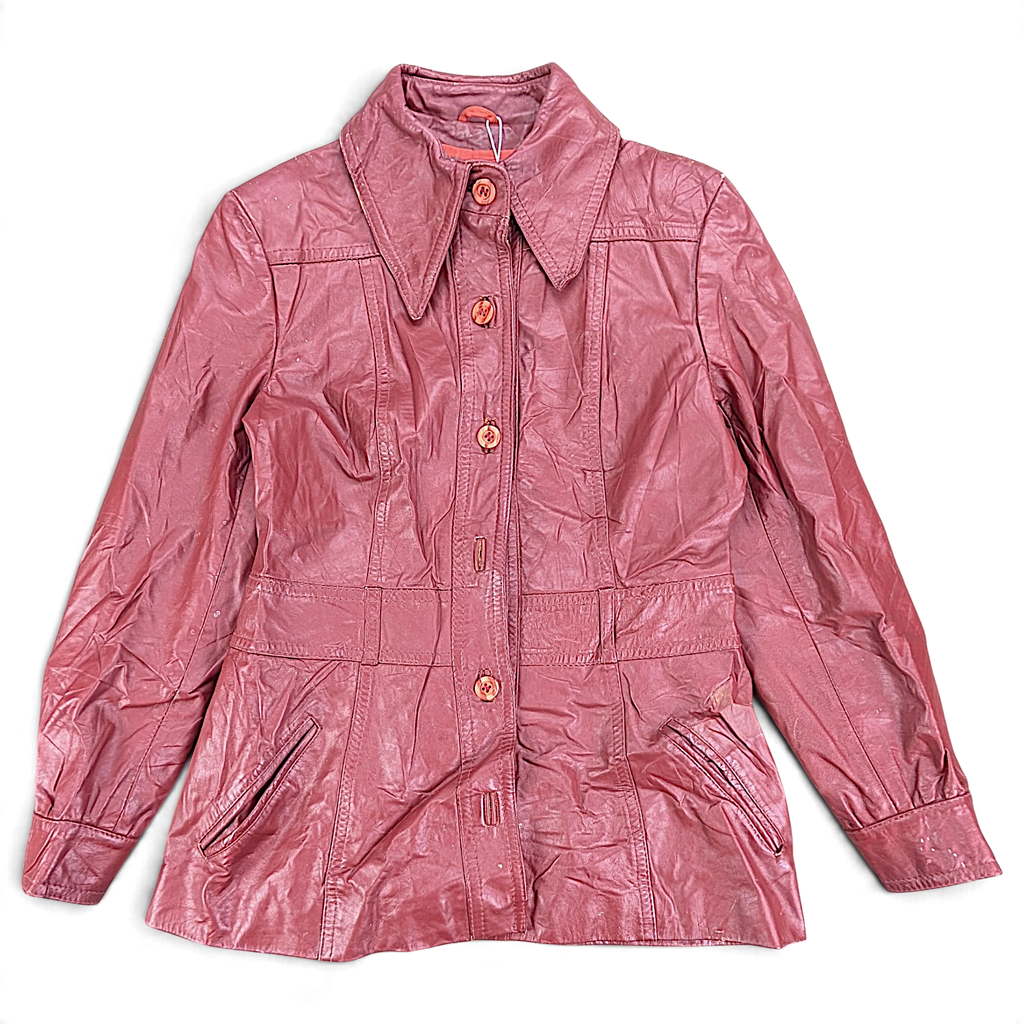 Vintage Red Genuine Leather Jacket Made in Uruguay – 14 – front view.