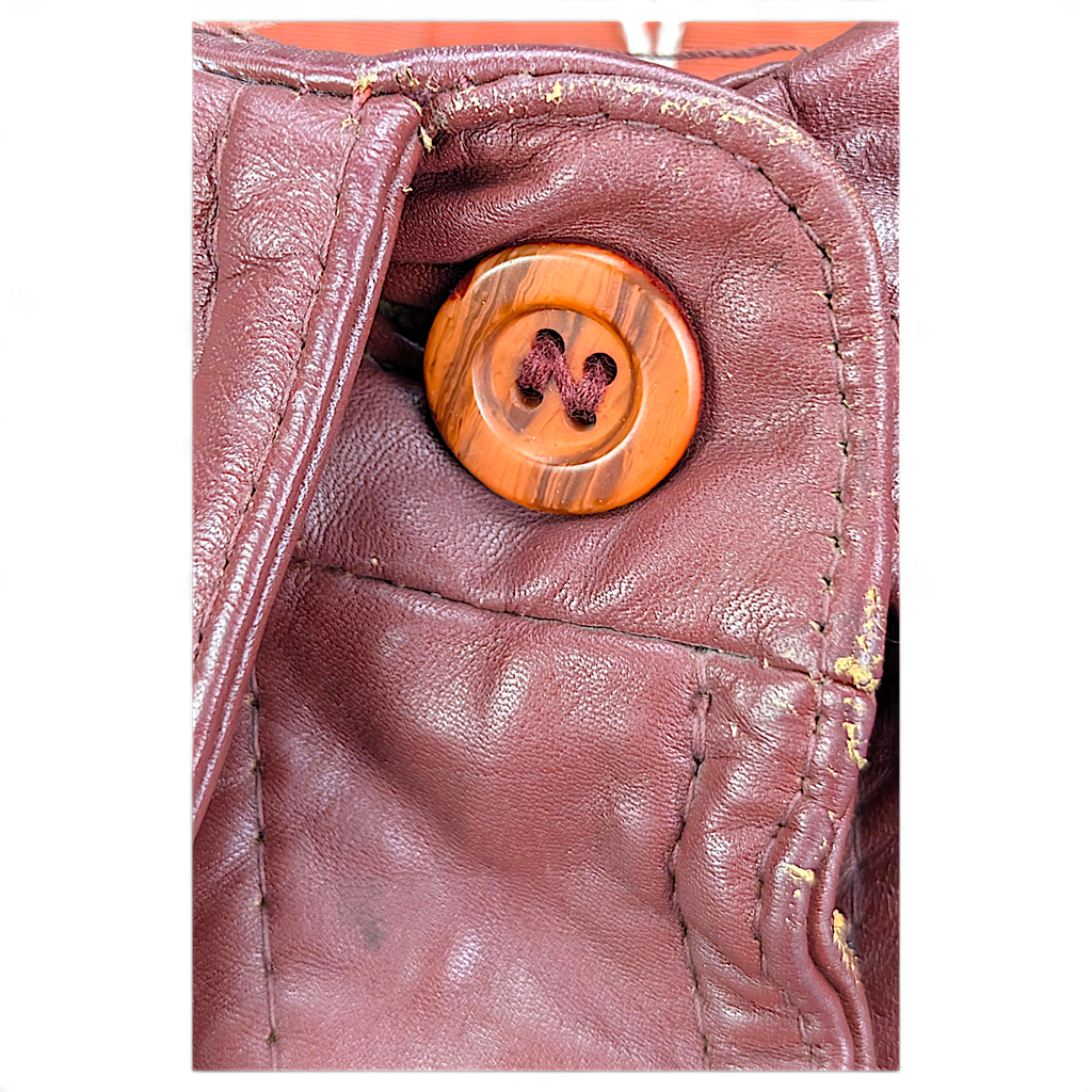 Vintage Red Genuine Leather Jacket Made in Uruguay – 14 – collar edge wear.