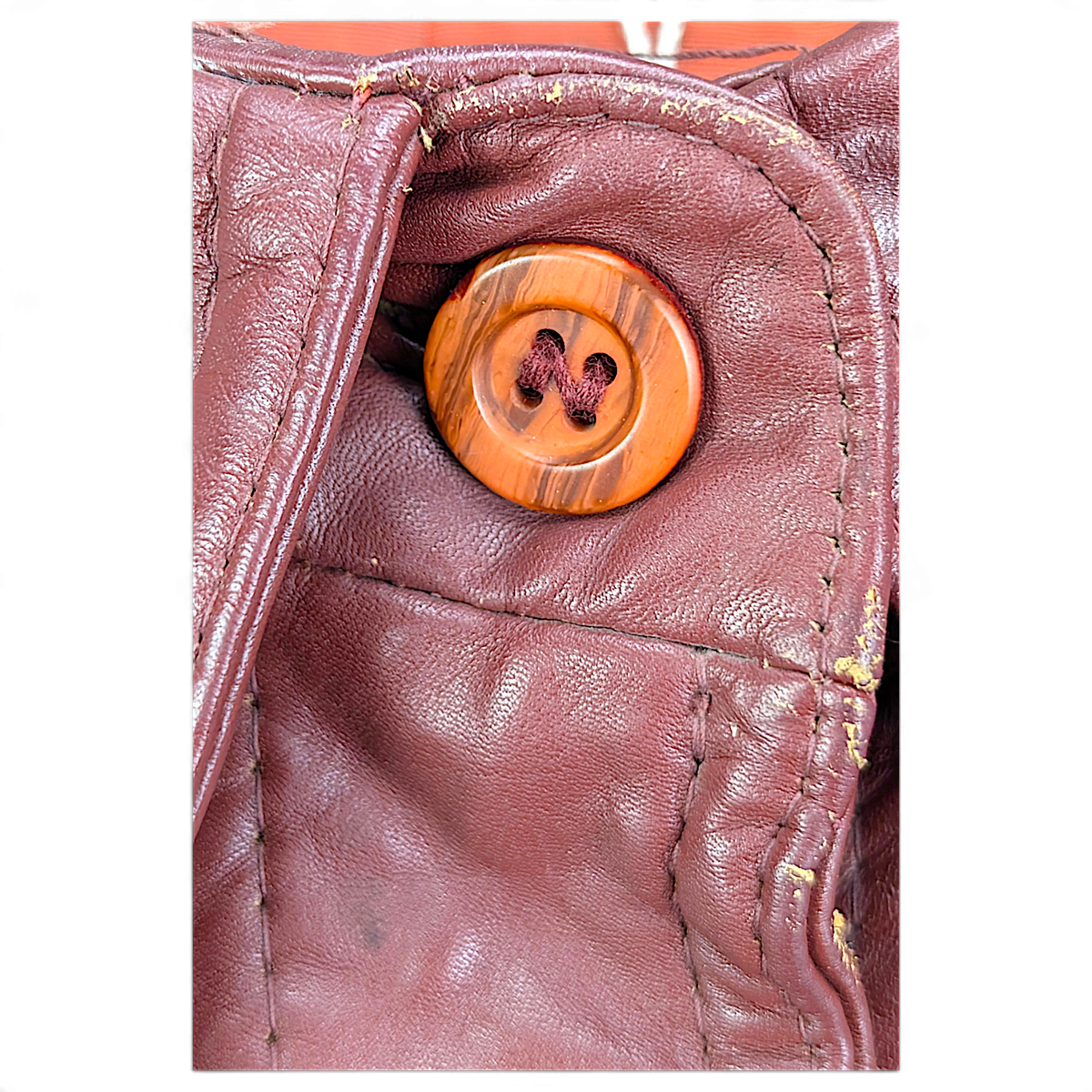 Vintage Red Genuine Leather Jacket Made in Uruguay – 14 – collar edge wear.