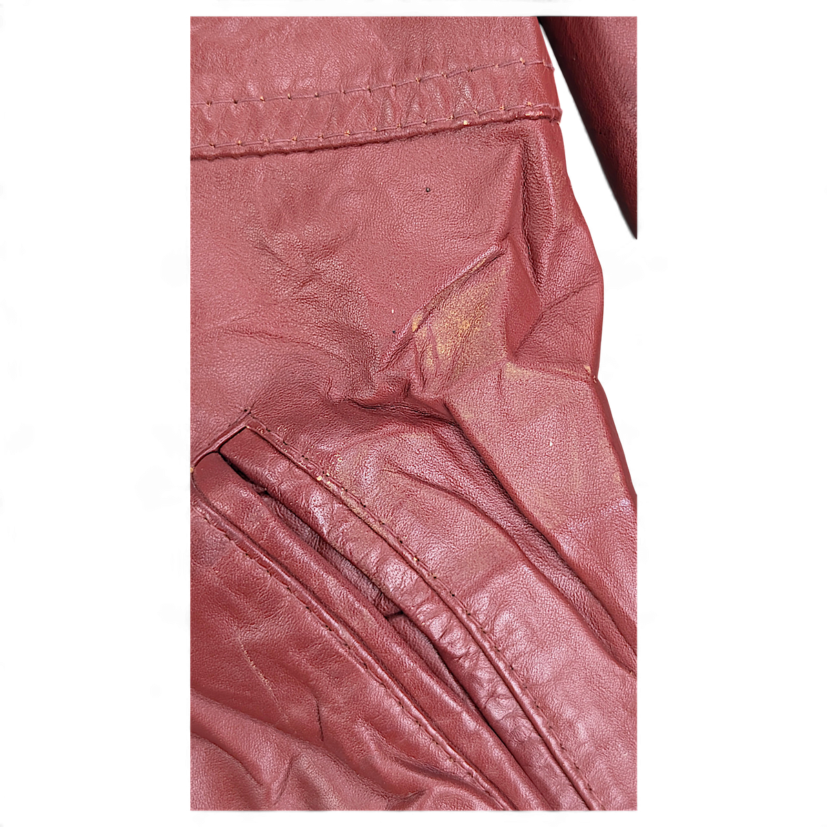 Vintage Red Genuine Leather Jacket Made in Uruguay – 14 – side mark.