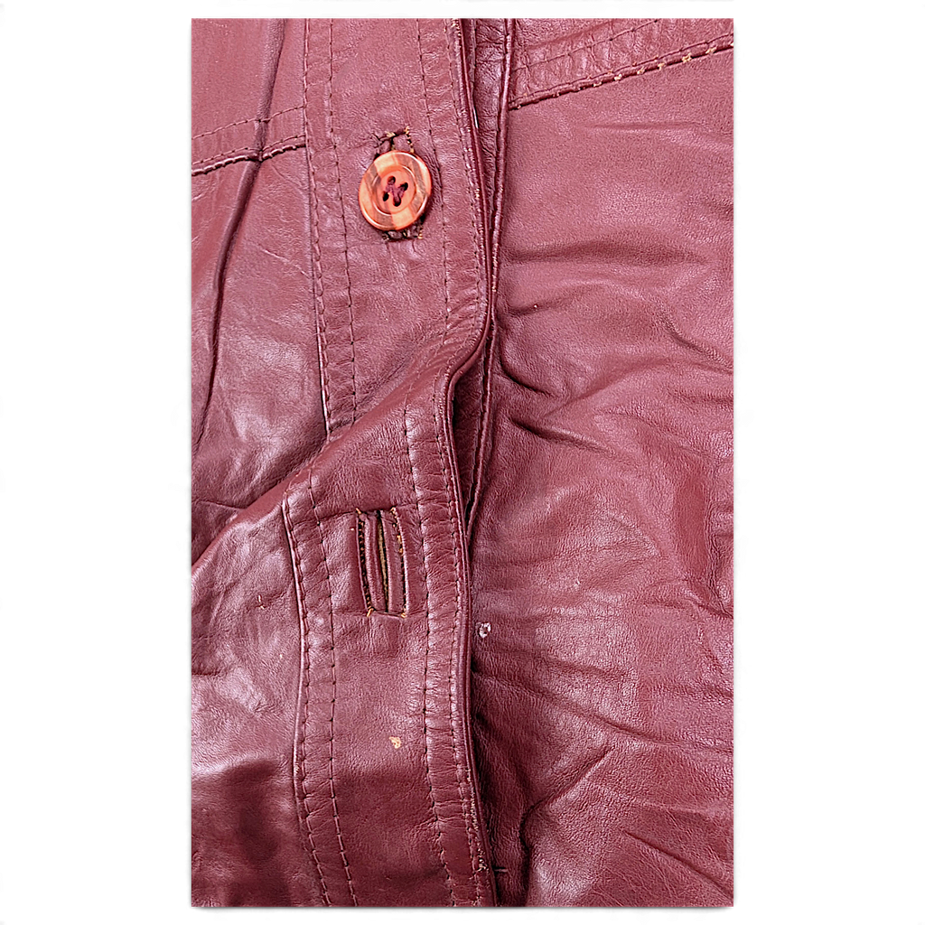 Vintage Red Genuine Leather Jacket Made in Uruguay – 14 – pocket and surface marks.