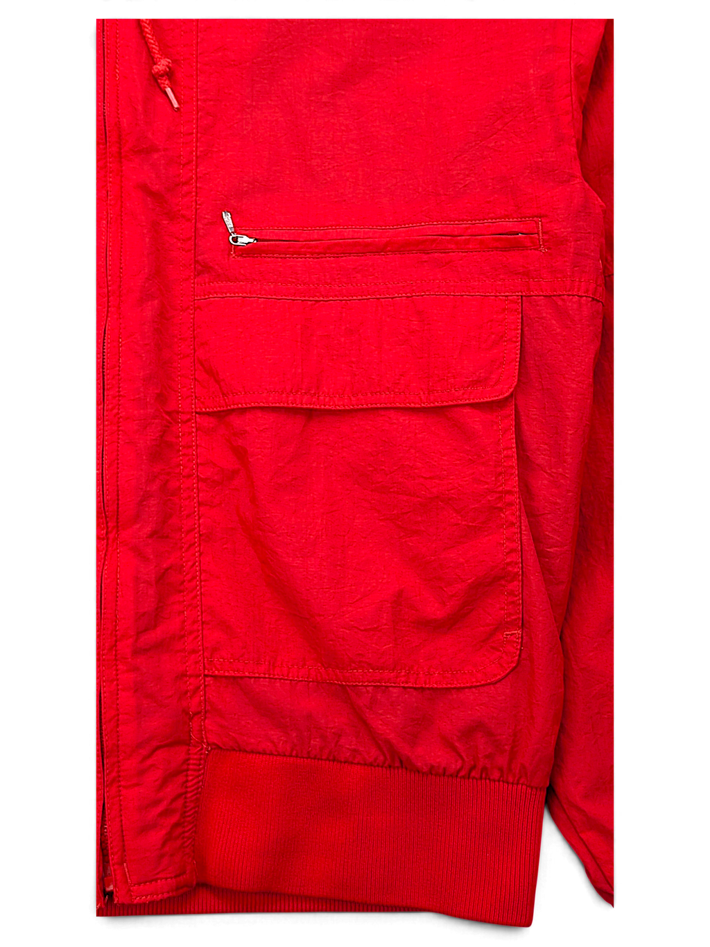 Pacific Exposure Red Hooded Windbreaker; detail view showing fabric, construction, label or condition (image 3 of 5).