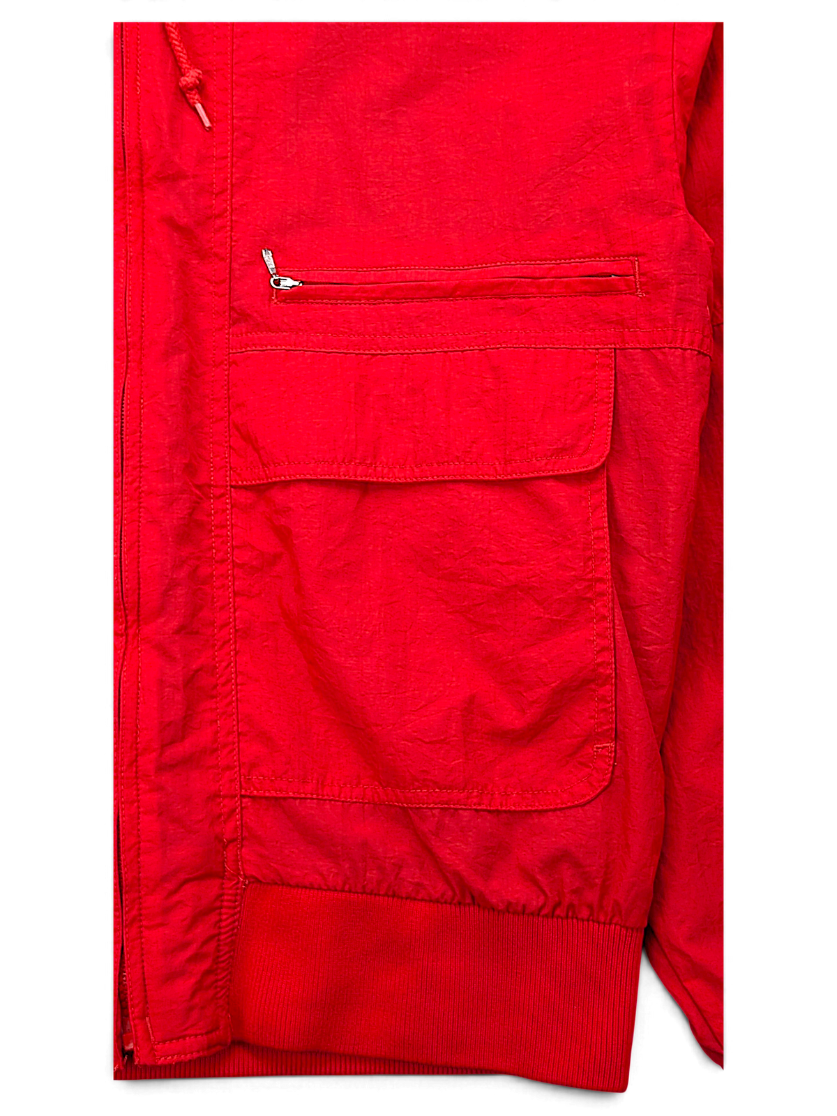 Pacific Exposure Red Hooded Windbreaker; detail view showing fabric, construction, label or condition (image 3 of 5).