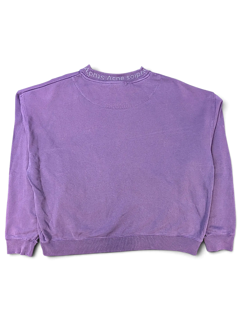 JAKE & IPI purple cotton sweatshirt with Acne Studios branding embroidered around the back of the ribbed collar.