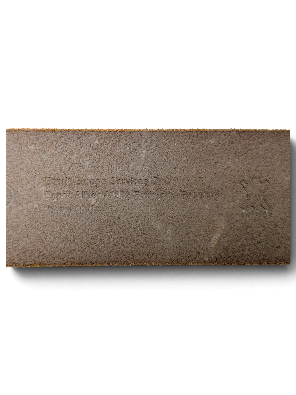 JAKE & IPI purple leather belt interior showing embossed brand details and genuine leather stamp on textured surface