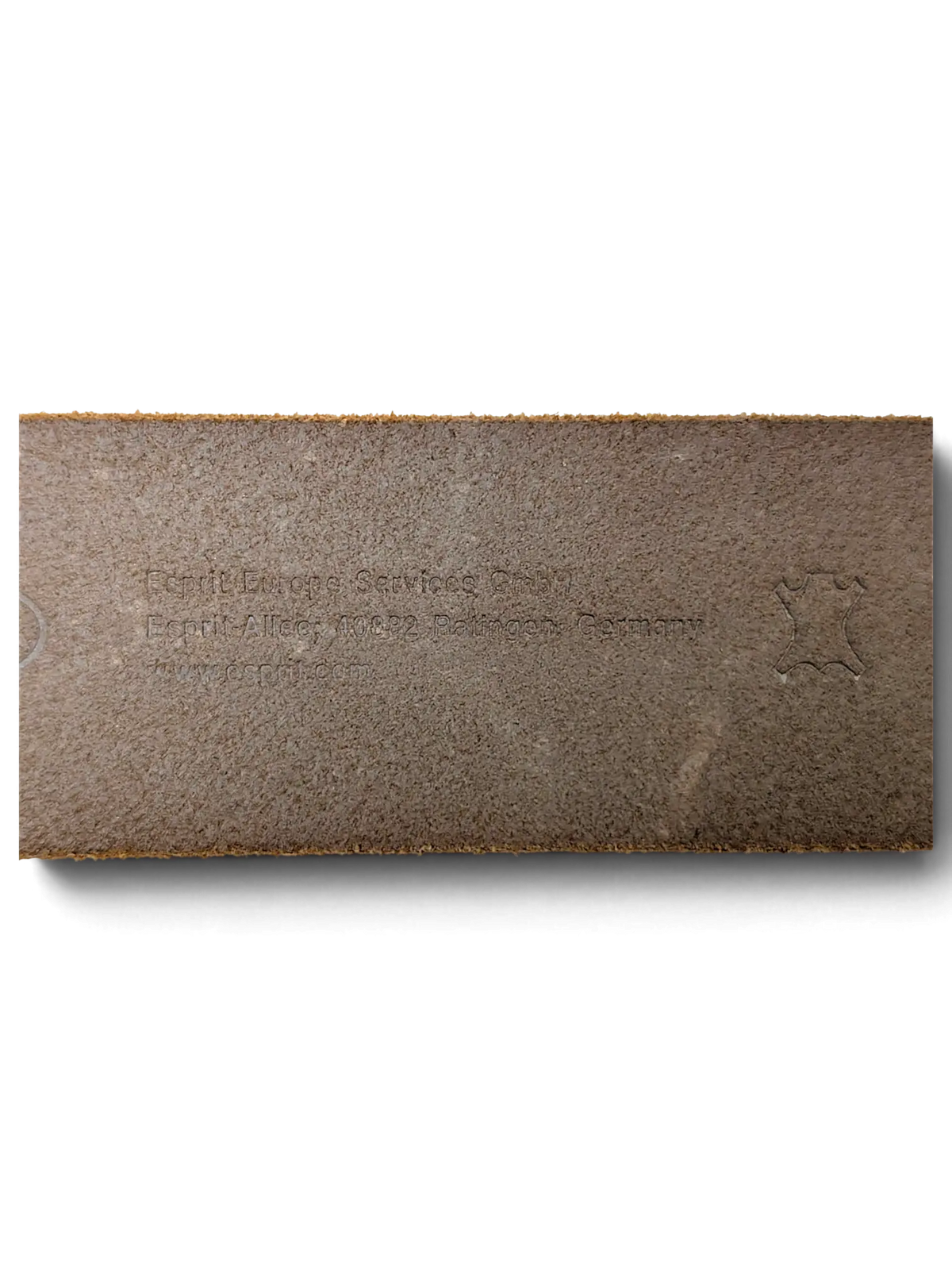 JAKE & IPI purple leather belt interior showing embossed brand details and genuine leather stamp on textured surface